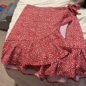 SHEIN Red Asymmetrical Wrap Mini Skirt